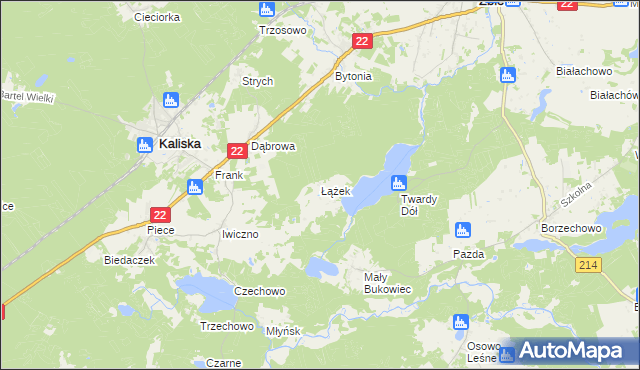 mapa Łążek gmina Kaliska, Łążek gmina Kaliska na mapie Targeo
