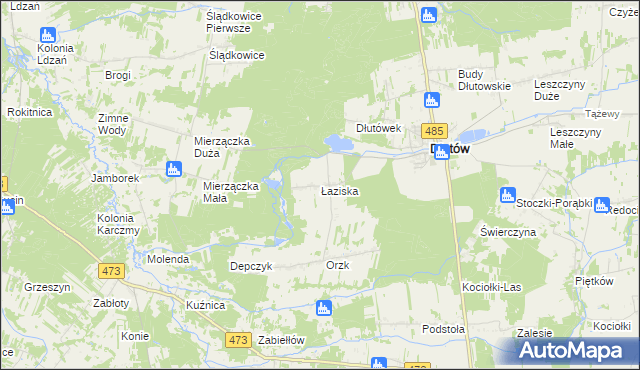 mapa Łaziska gmina Dłutów, Łaziska gmina Dłutów na mapie Targeo