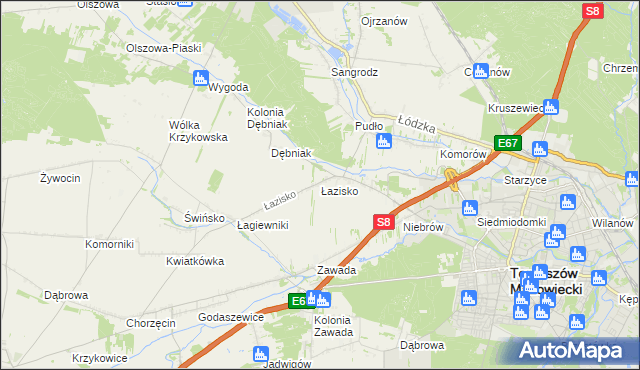 mapa Łazisko gmina Tomaszów Mazowiecki, Łazisko gmina Tomaszów Mazowiecki na mapie Targeo