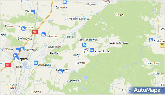 mapa Łazy Duże gmina Rozprza, Łazy Duże gmina Rozprza na mapie Targeo