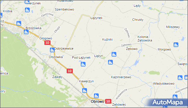 mapa Łążyn gmina Obrowo, Łążyn gmina Obrowo na mapie Targeo