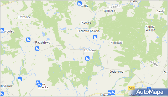 mapa Lechowo gmina Pieniężno, Lechowo gmina Pieniężno na mapie Targeo
