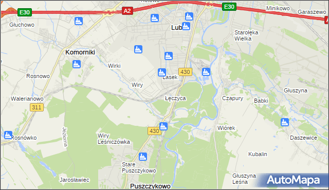 mapa Łęczyca gmina Komorniki, Łęczyca gmina Komorniki na mapie Targeo