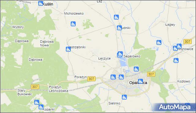 mapa Łęczyce gmina Opalenica, Łęczyce gmina Opalenica na mapie Targeo