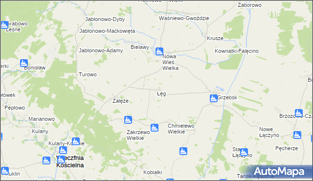 mapa Łęg gmina Wieczfnia Kościelna, Łęg gmina Wieczfnia Kościelna na mapie Targeo