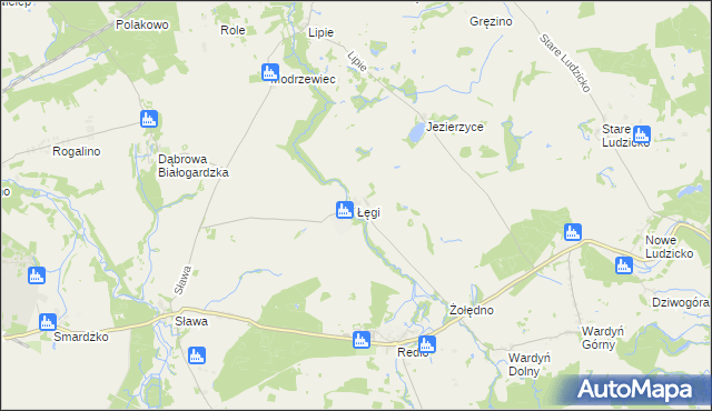 mapa Łęgi gmina Połczyn-Zdrój, Łęgi gmina Połczyn-Zdrój na mapie Targeo