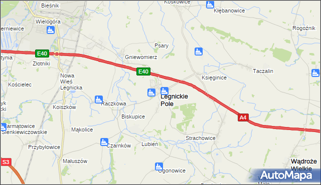 mapa Legnickie Pole, Legnickie Pole na mapie Targeo