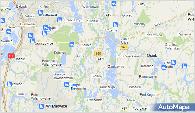 mapa Łęki gmina Kęty, Łęki gmina Kęty na mapie Targeo