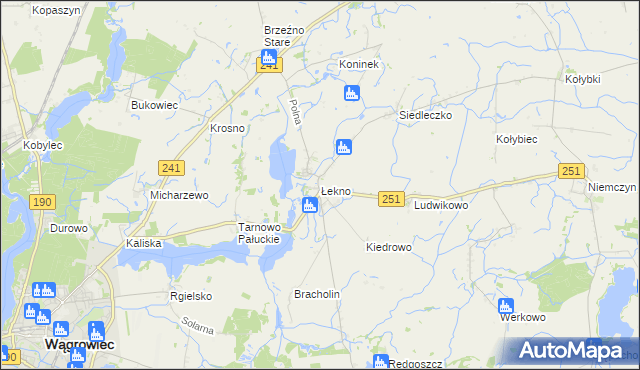 mapa Łekno gmina Wągrowiec, Łekno gmina Wągrowiec na mapie Targeo