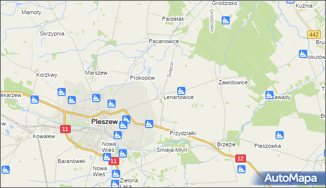 mapa Lenartowice gmina Pleszew, Lenartowice gmina Pleszew na mapie Targeo