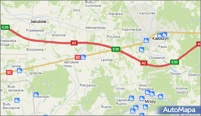 mapa Leonów gmina Kałuszyn, Leonów gmina Kałuszyn na mapie Targeo
