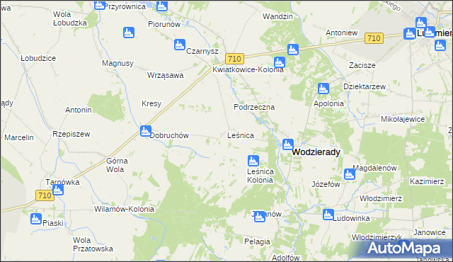 mapa Leśnica gmina Wodzierady, Leśnica gmina Wodzierady na mapie Targeo
