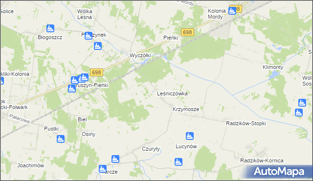 mapa Leśniczówka gmina Mordy, Leśniczówka gmina Mordy na mapie Targeo