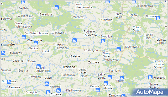 mapa Leszczyna gmina Trzciana, Leszczyna gmina Trzciana na mapie Targeo