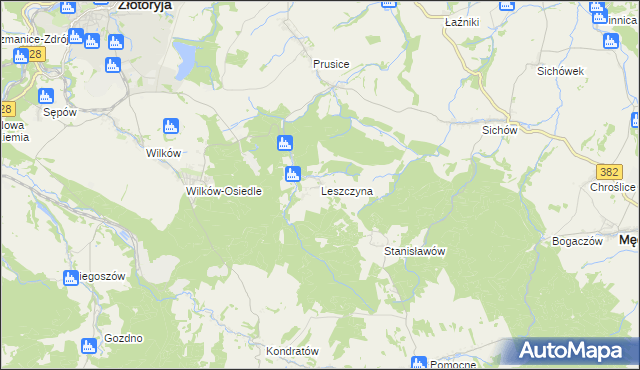 mapa Leszczyna gmina Złotoryja, Leszczyna gmina Złotoryja na mapie Targeo