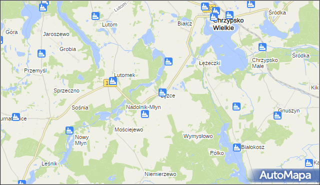 mapa Łężce gmina Chrzypsko Wielkie, Łężce gmina Chrzypsko Wielkie na mapie Targeo