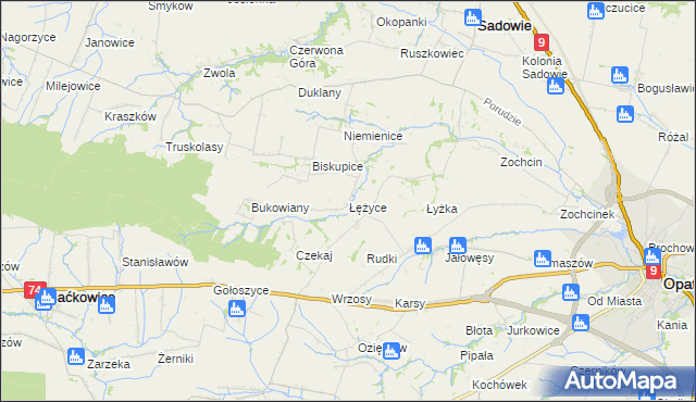 mapa Łężyce gmina Sadowie, Łężyce gmina Sadowie na mapie Targeo