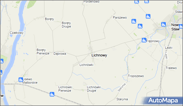 mapa Lichnowy powiat malborski, Lichnowy powiat malborski na mapie Targeo