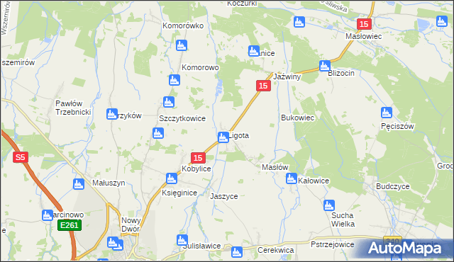 mapa Ligota gmina Trzebnica, Ligota gmina Trzebnica na mapie Targeo