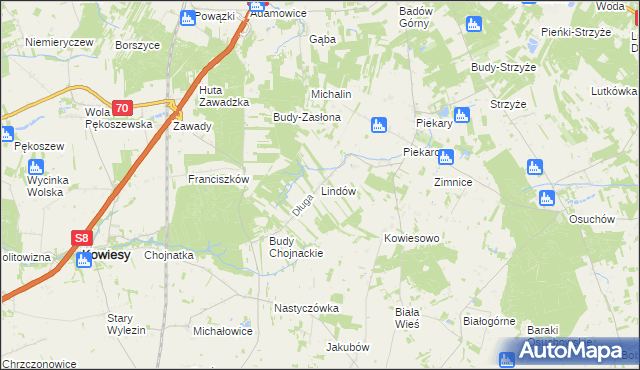 mapa Lindów gmina Mszczonów, Lindów gmina Mszczonów na mapie Targeo