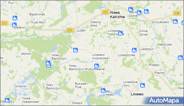 mapa Liniewko Kościerskie, Liniewko Kościerskie na mapie Targeo
