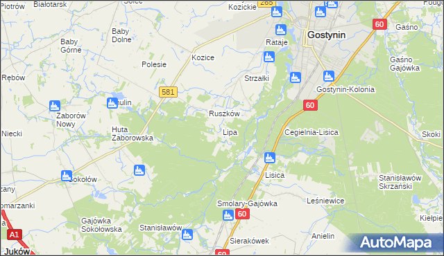 mapa Lipa gmina Gostynin, Lipa gmina Gostynin na mapie Targeo