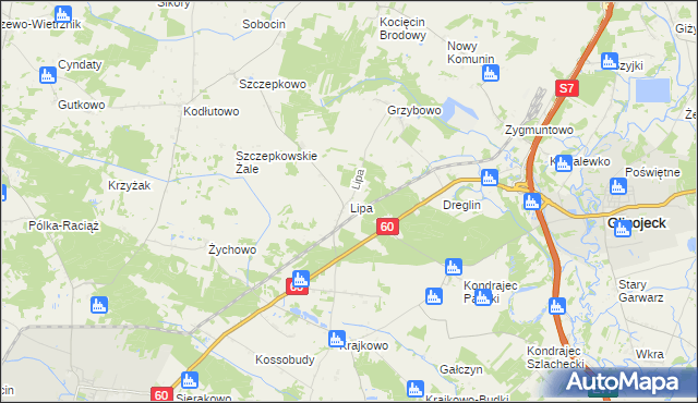 mapa Lipa gmina Raciąż, Lipa gmina Raciąż na mapie Targeo