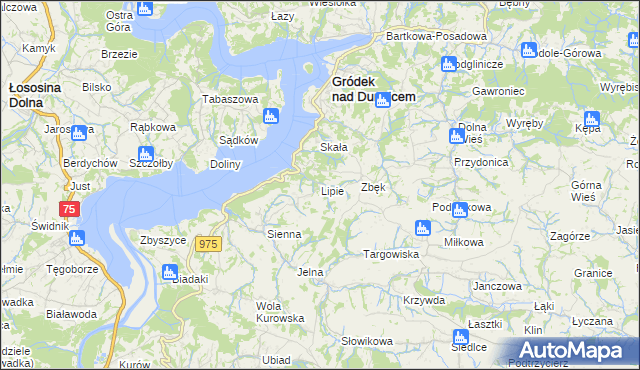 mapa Lipie gmina Gródek nad Dunajcem, Lipie gmina Gródek nad Dunajcem na mapie Targeo