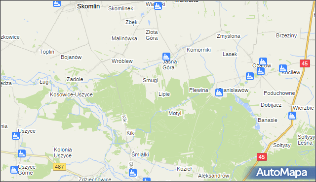 mapa Lipie gmina Mokrsko, Lipie gmina Mokrsko na mapie Targeo