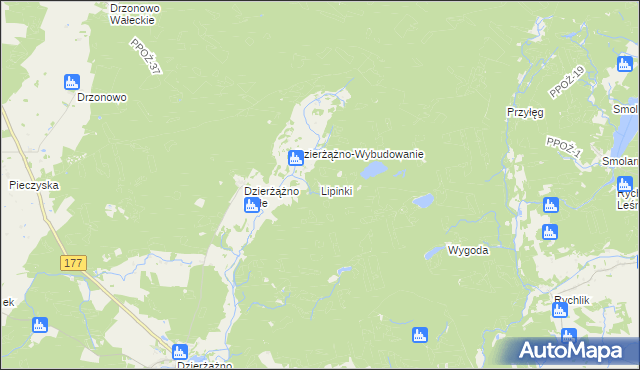 mapa Lipinki gmina Wieleń, Lipinki gmina Wieleń na mapie Targeo