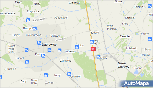 mapa Lipiny gmina Nowe Ostrowy, Lipiny gmina Nowe Ostrowy na mapie Targeo