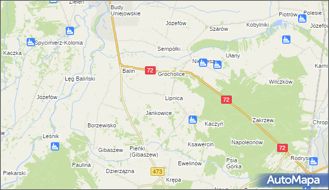 mapa Lipnica gmina Poddębice, Lipnica gmina Poddębice na mapie Targeo