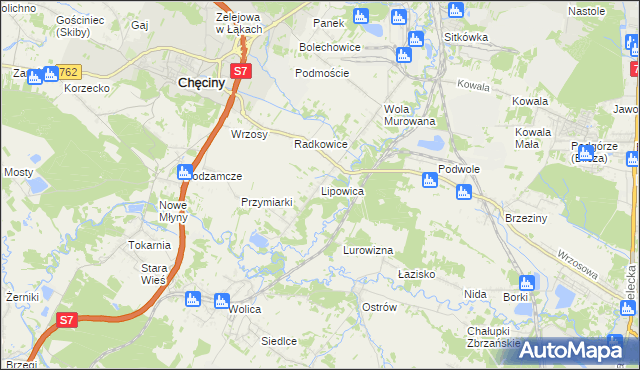 mapa Lipowica gmina Chęciny, Lipowica gmina Chęciny na mapie Targeo