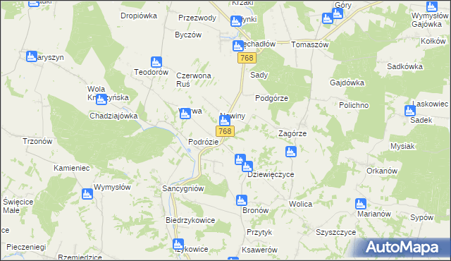 mapa Lipówka gmina Działoszyce, Lipówka gmina Działoszyce na mapie Targeo