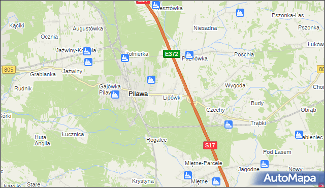 mapa Lipówki gmina Pilawa, Lipówki gmina Pilawa na mapie Targeo