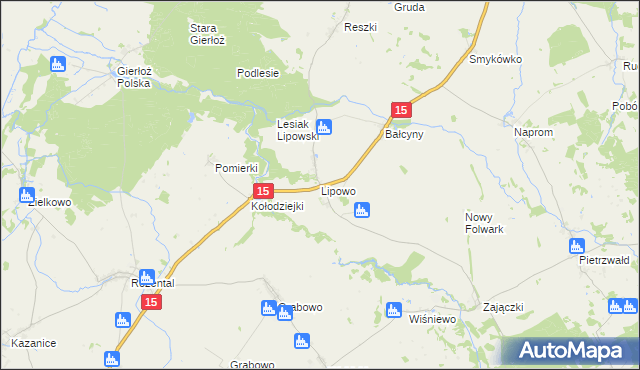 mapa Lipowo gmina Ostróda, Lipowo gmina Ostróda na mapie Targeo