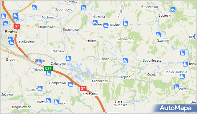 mapa Lisewo gmina Płońsk, Lisewo gmina Płońsk na mapie Targeo