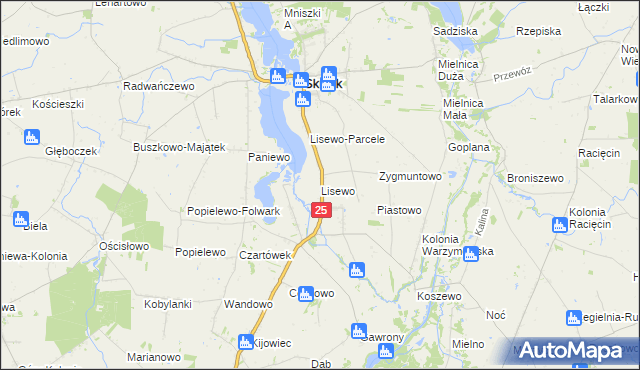 mapa Lisewo gmina Skulsk, Lisewo gmina Skulsk na mapie Targeo