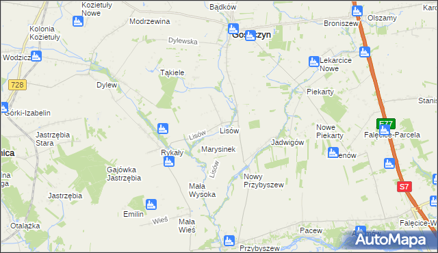 mapa Lisów gmina Promna, Lisów gmina Promna na mapie Targeo