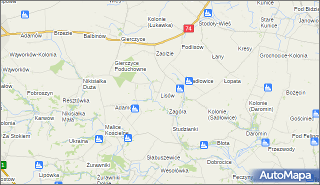 mapa Lisów gmina Wojciechowice, Lisów gmina Wojciechowice na mapie Targeo