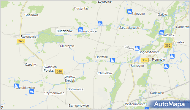 mapa Lisowice gmina Kostomłoty, Lisowice gmina Kostomłoty na mapie Targeo