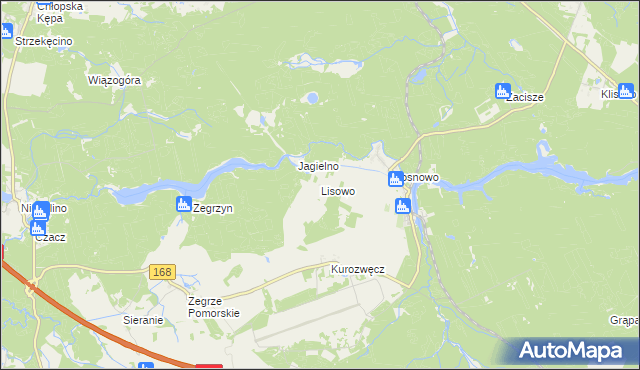 mapa Lisowo gmina Manowo, Lisowo gmina Manowo na mapie Targeo