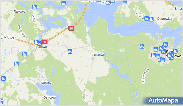 mapa Liszkowo gmina Borne Sulinowo, Liszkowo gmina Borne Sulinowo na mapie Targeo