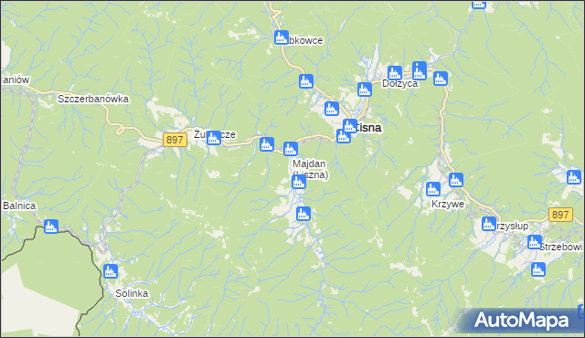 mapa Liszna gmina Cisna, Liszna gmina Cisna na mapie Targeo
