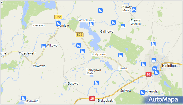 mapa Łodygowo gmina Kisielice, Łodygowo gmina Kisielice na mapie Targeo