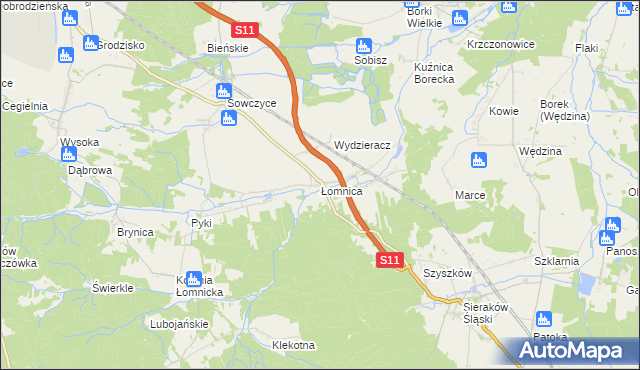 mapa Łomnica gmina Olesno, Łomnica gmina Olesno na mapie Targeo