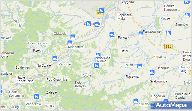 mapa Łopuszka Wielka, Łopuszka Wielka na mapie Targeo
