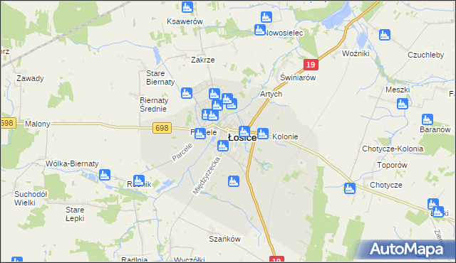 mapa Łosice, Łosice na mapie Targeo