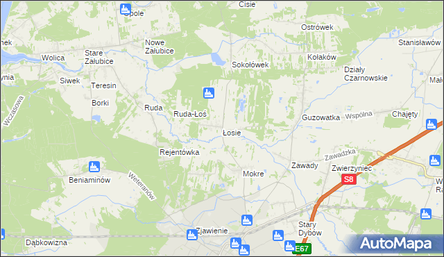 mapa Łosie gmina Radzymin, Łosie gmina Radzymin na mapie Targeo