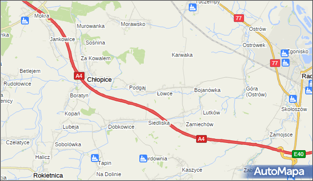 mapa Łowce, Łowce na mapie Targeo